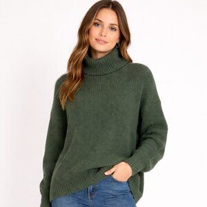 $60 Aerie Chunky Green Mock Neck Sweater Size S